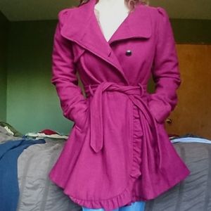 Xhilaration Wool Dress Coat Sz Medium Cranberry